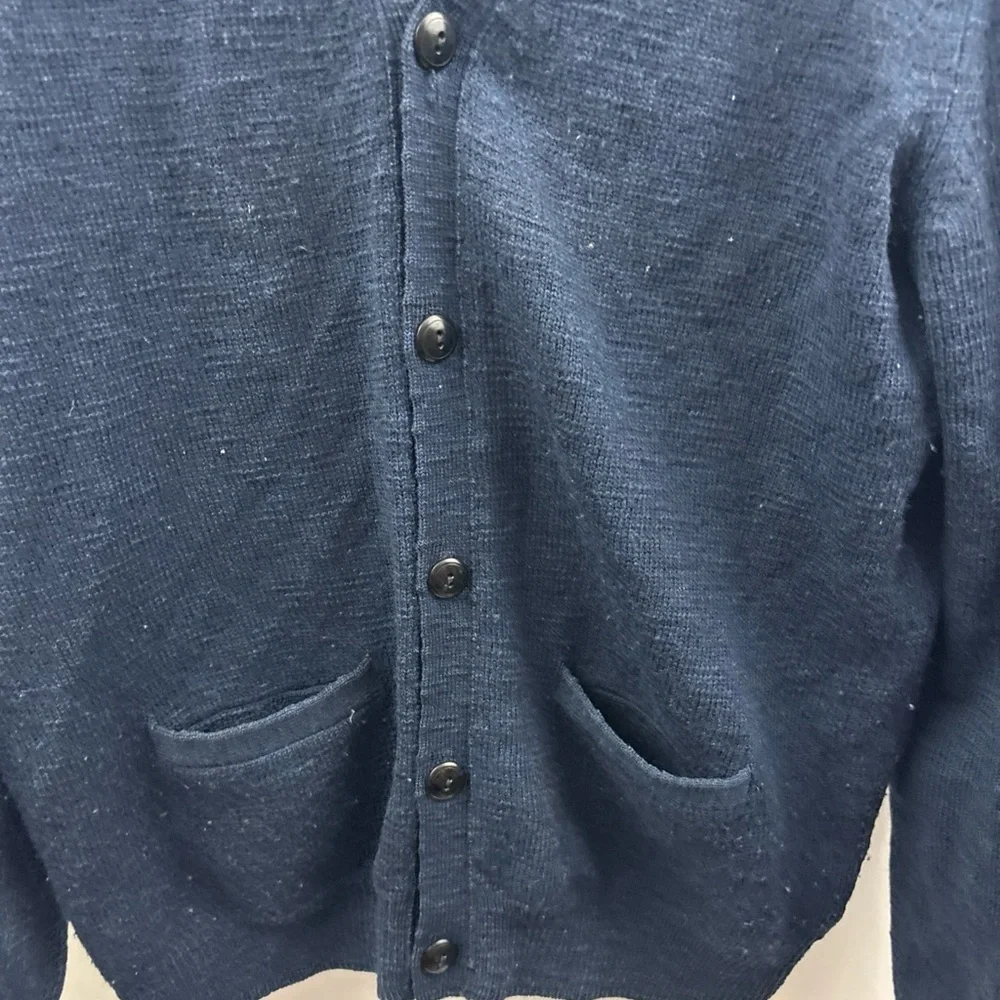J Crew Sweater Mens L Blue Grandpa Cardigan 100% Merino Wool Elbow Patch Slim